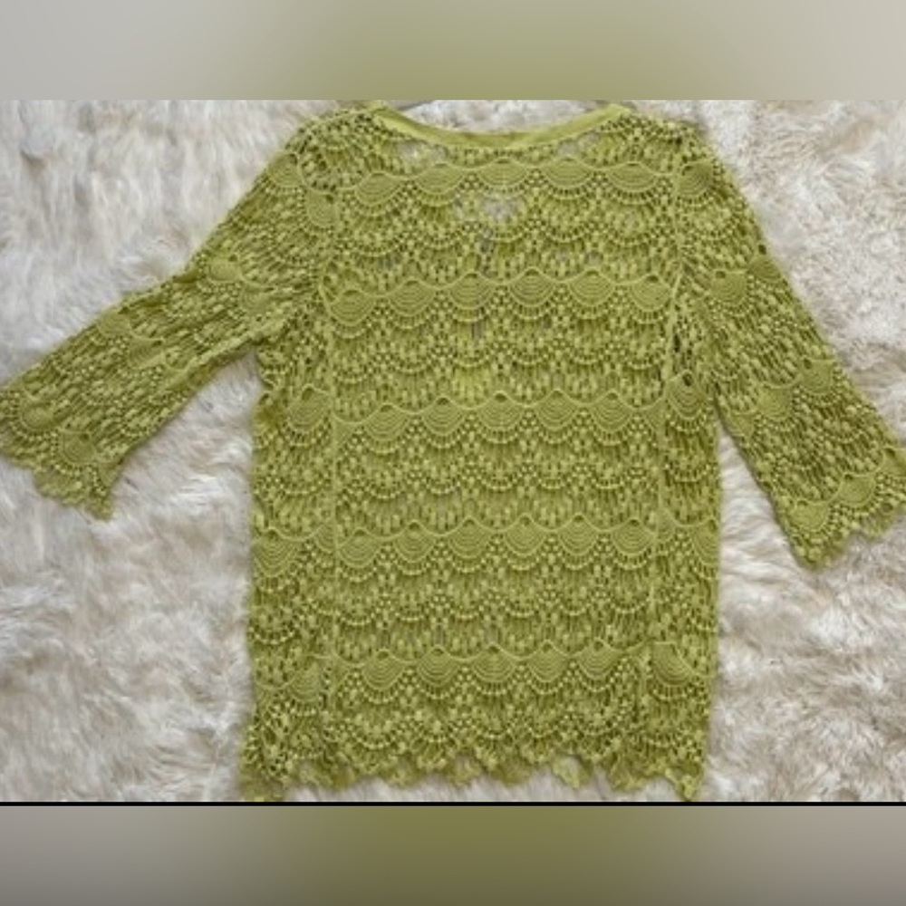 Boho Crochet Lime Green‎ Tunic Top Coastal Cowgirl Festival Cottagecore Sz XL - Picture 5 of 8